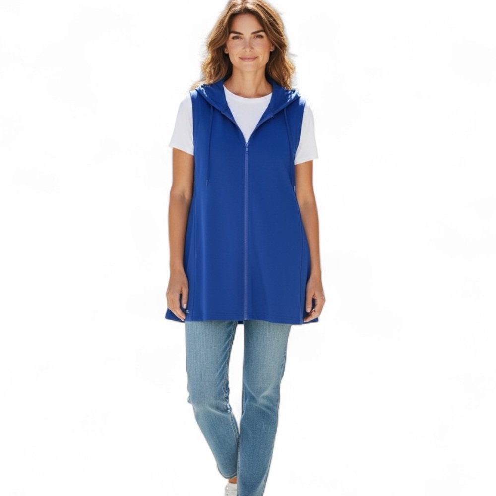 LAUREN RALPH LAUREN ROYAL Blue Sleeveless Hooded FULL ZIPPERED Vest XL